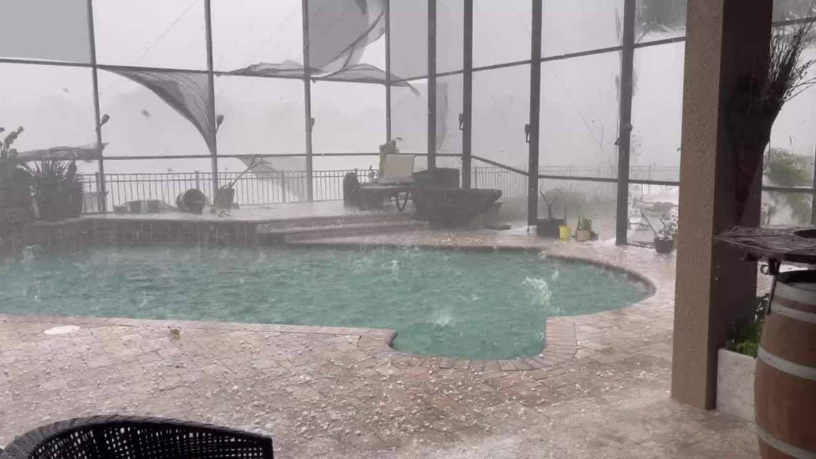 Hail smashed through pool screen in Clermont, Florida
